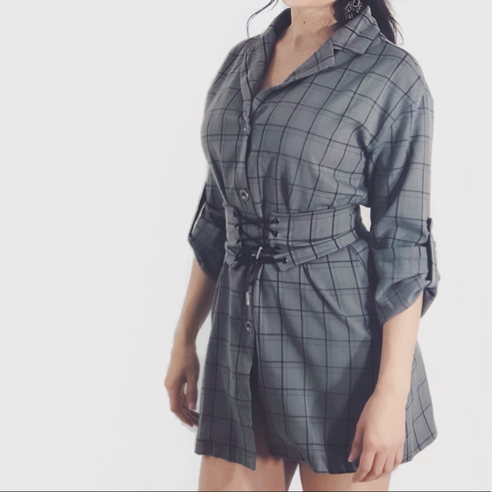 Plaid Collar Shirt Dress